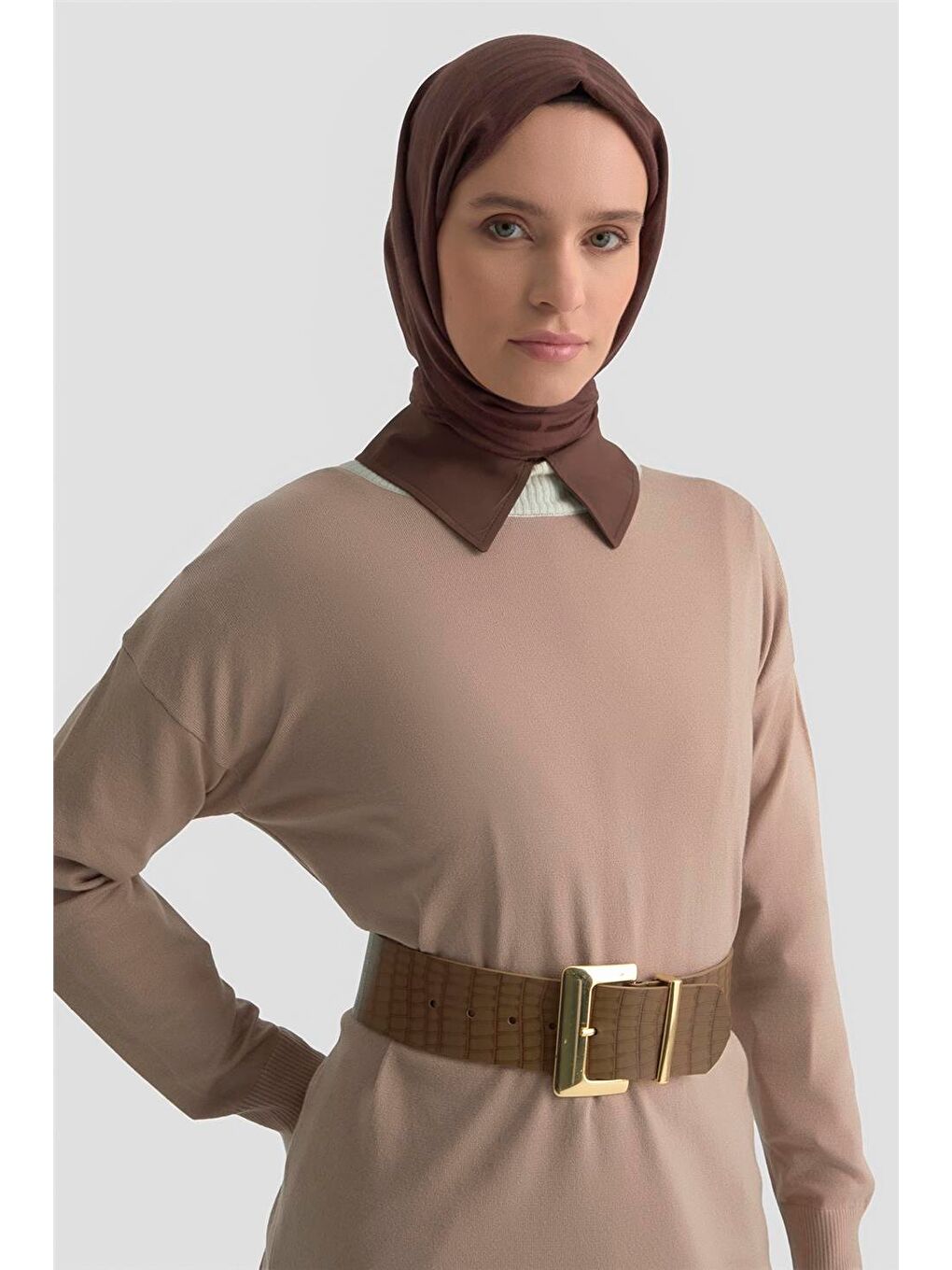 Bej Color Block Triko Tunik 25Kd6018 Vizon-2