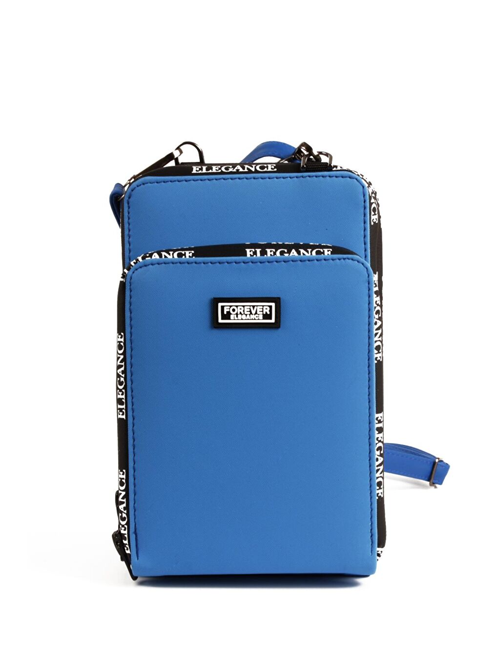 Mavi Kadın Üç Bölmeli Kartlıklı Telefon Bölmeli Destekli Kasa Yazı Detaylı Omuz Çantası (10770)-2