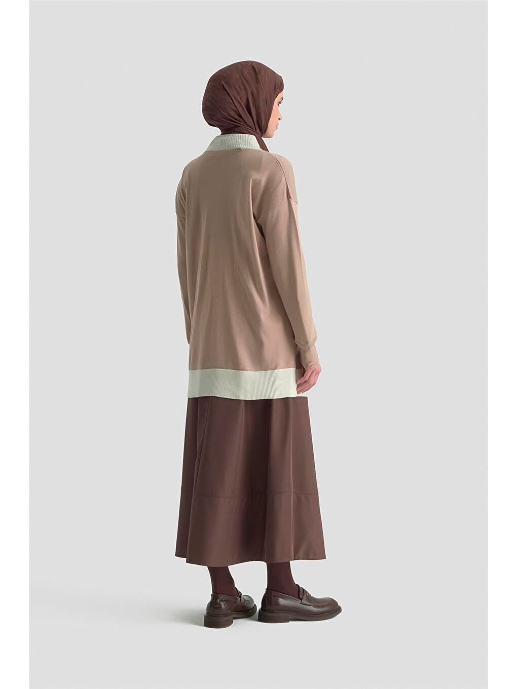 Bej Color Block Triko Tunik 25Kd6018 Vizon-3