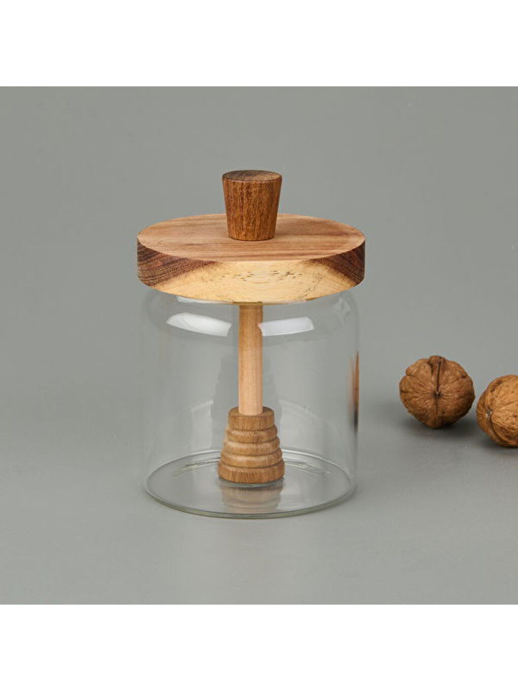 Akasya Kapaklı Kavanoz - Kahverengi / Şeffaf - 450 ml-1