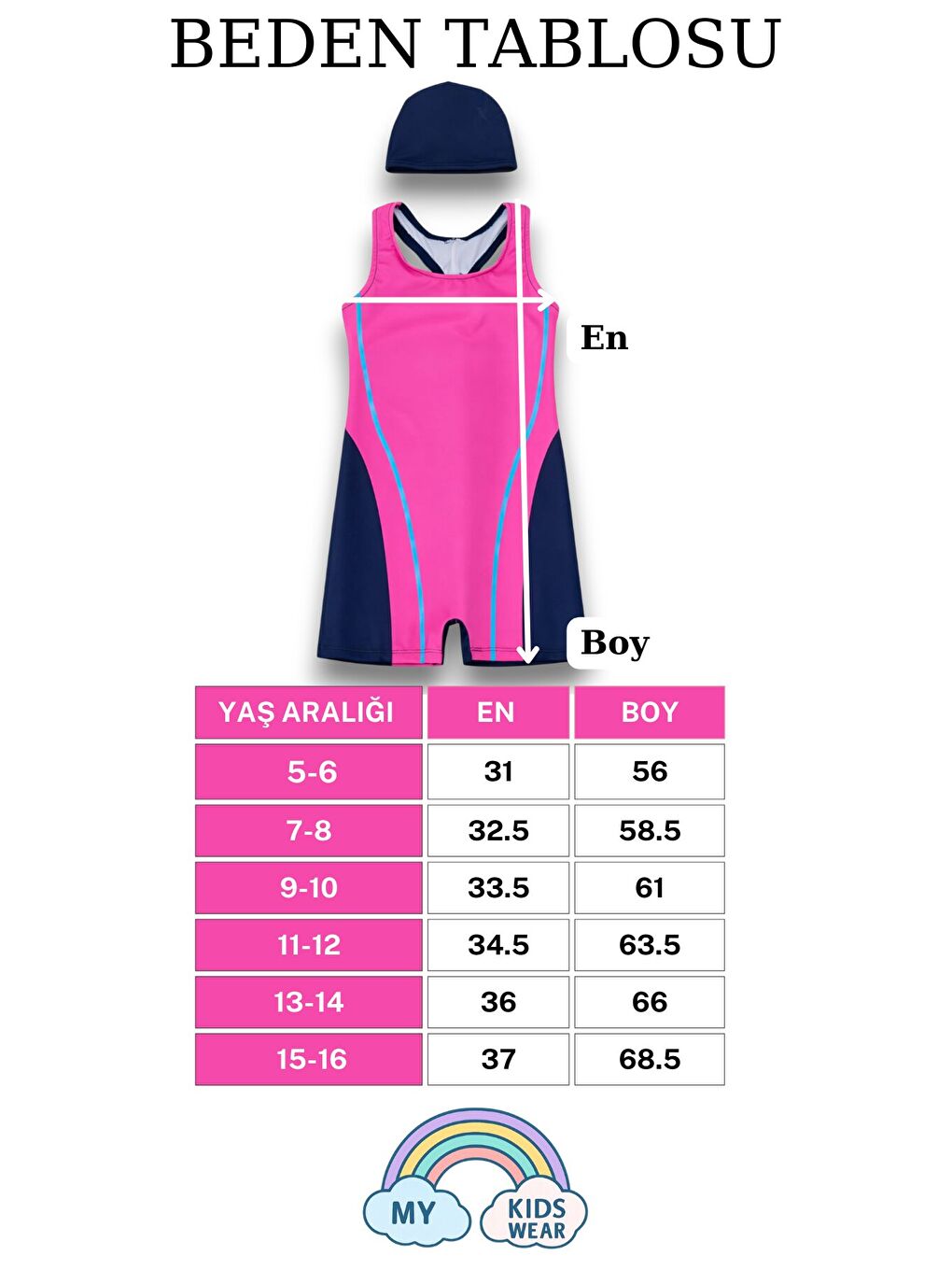 Pembe Kız Çocuk Deniz Yüzücü Mayoları 5-16 Yaş 12605-1