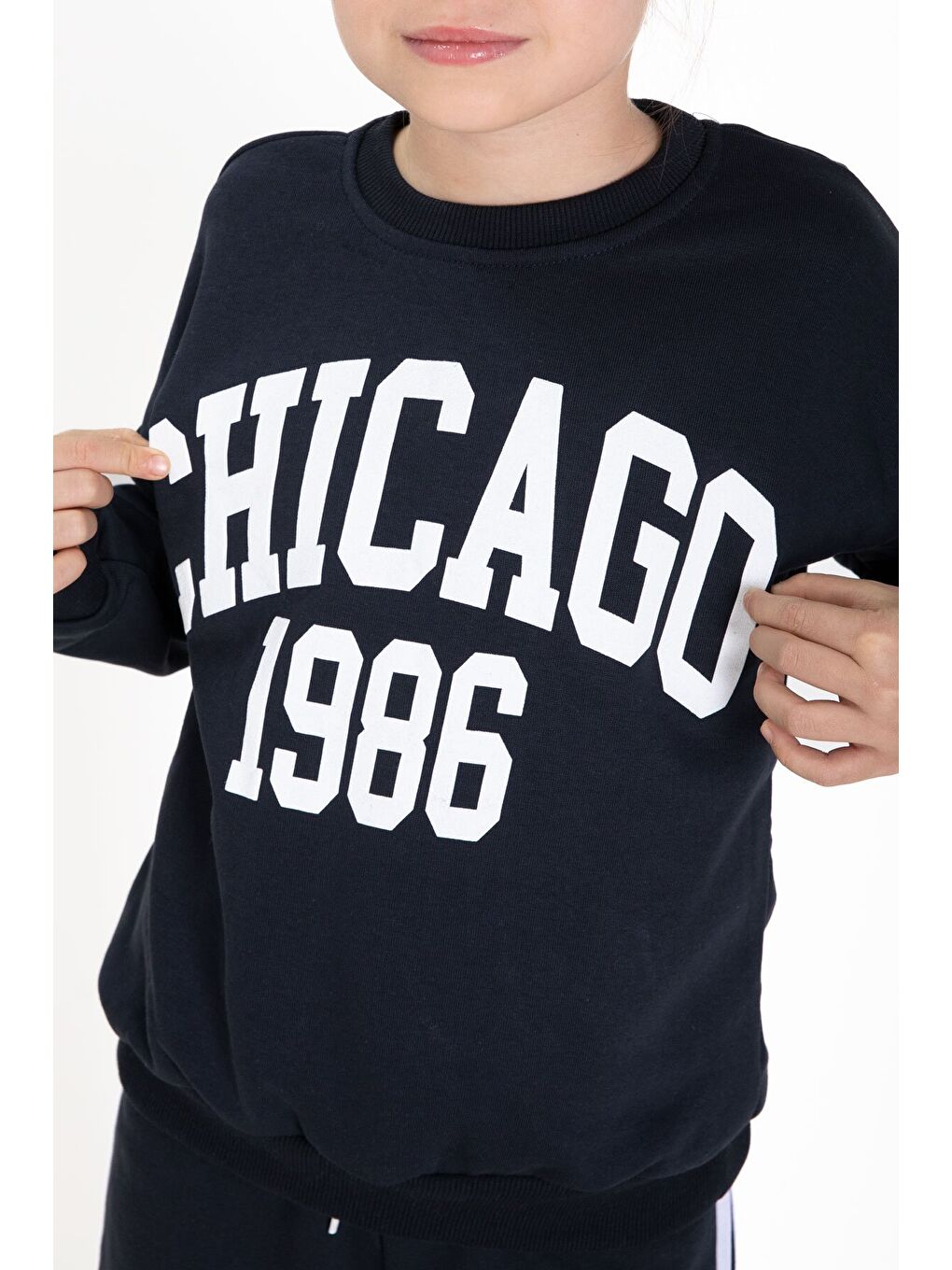 Lacivert Chicago Baskılı Kız Çocuk Şeritli Eşofman Takımı 22728-4