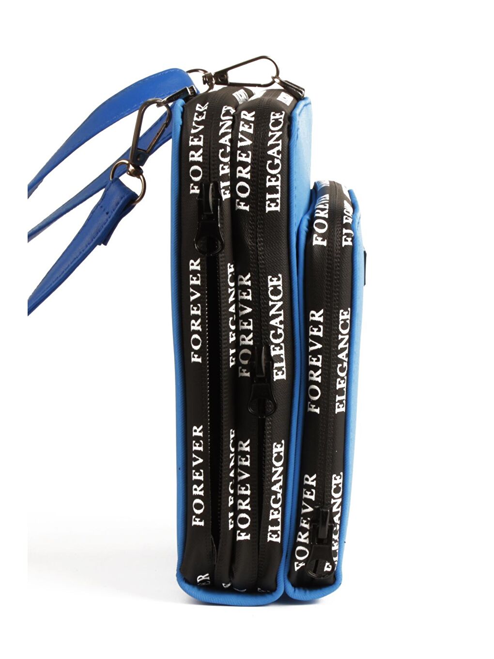 Mavi Kadın Üç Bölmeli Kartlıklı Telefon Bölmeli Destekli Kasa Yazı Detaylı Omuz Çantası (10770)-3