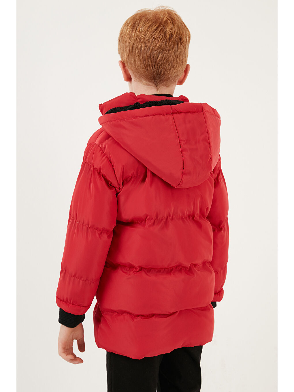Kırmızı İçi Pelüş Astarlı Çıkarılabilir Kapüşonlu Şişme Erkek Çocuk Mont 5763038-5