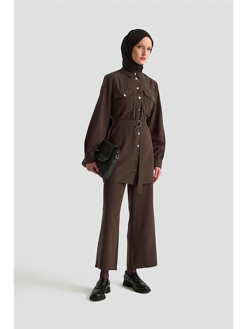 Kahverengi Cepli Tunik Takım 25Kd1306 Acı Kahve-1