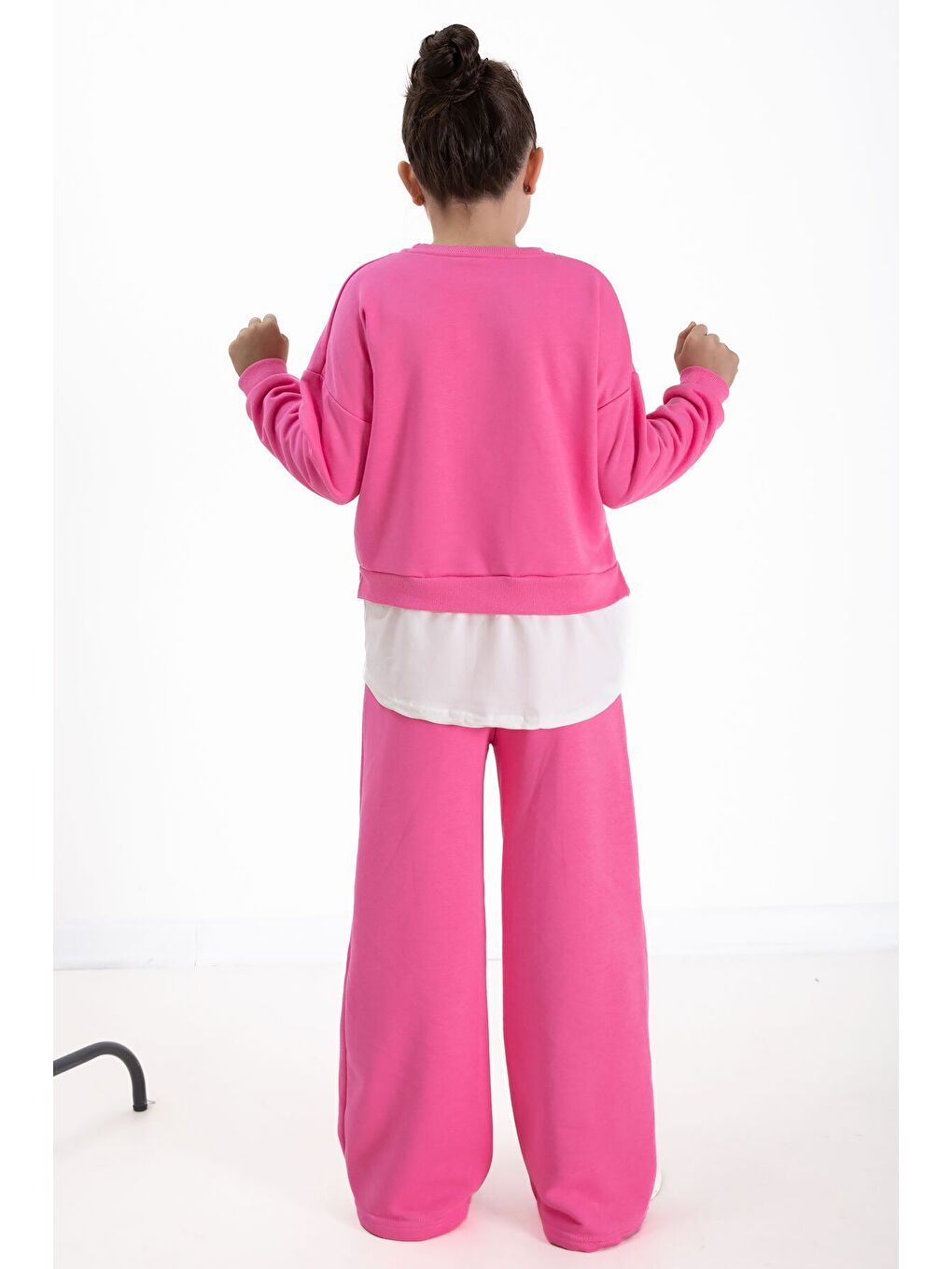 Pembe London Yazılı Nakışlı Kız Çocuk Geniş Paça Eşofman Takımı 22724-4