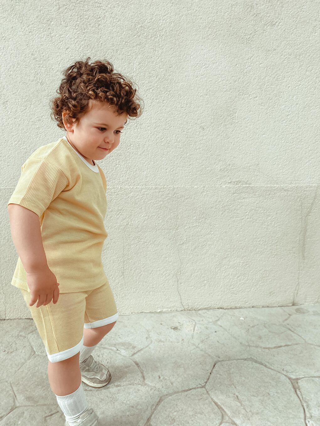 Sarı Oversize Waffle Takım-3