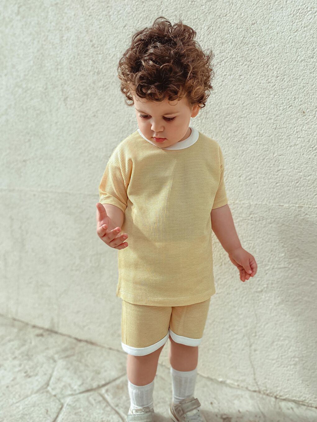 Sarı Oversize Waffle Takım-7