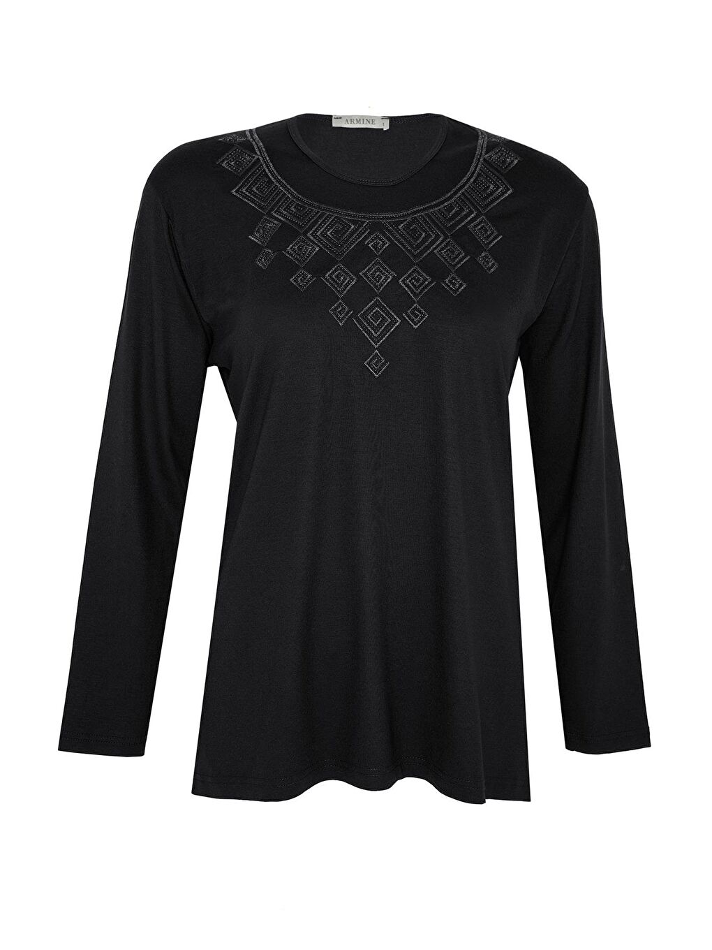 Nakış Detaylı Penye Bluz 25Yd9015 Siyah