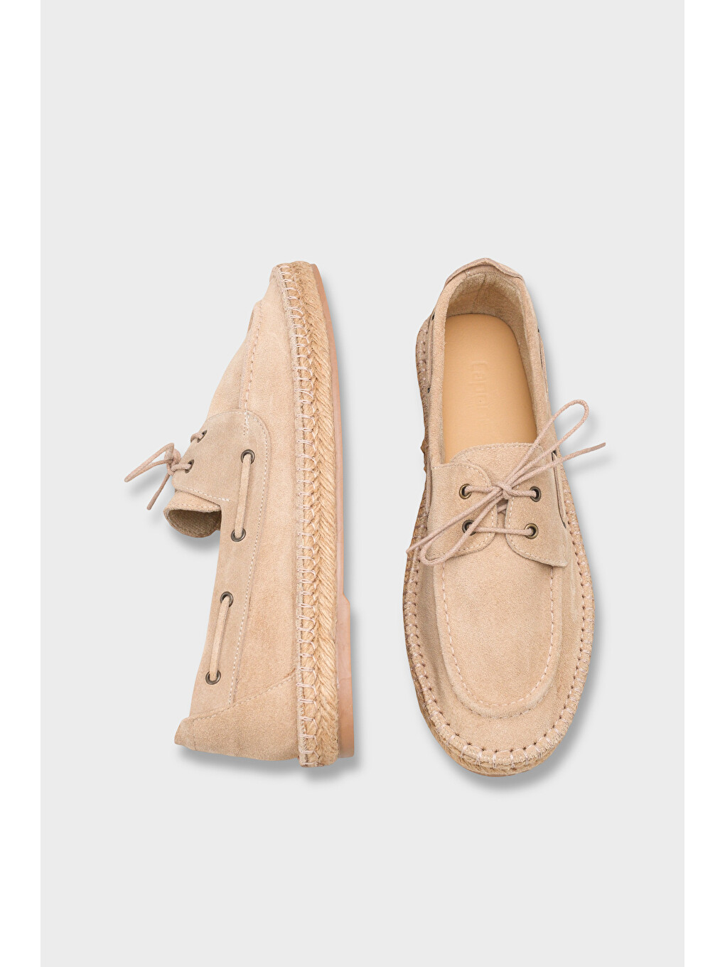 Bej Drake Hakiki Deri Süet Espadril Tabanlı Erkek Ayakkabı-3
