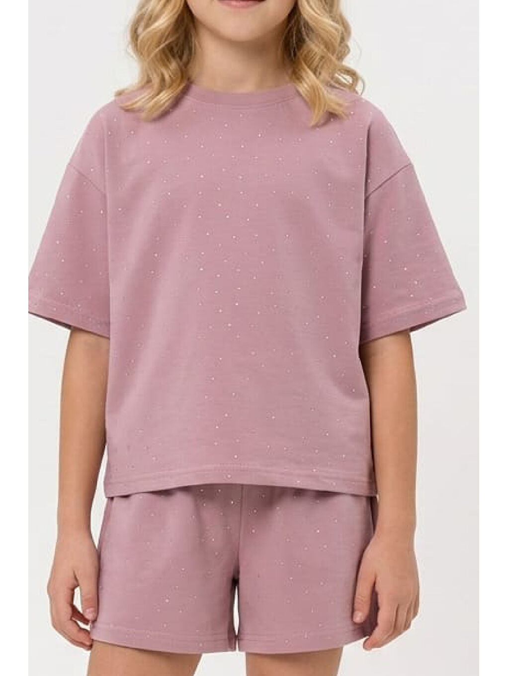 Pembe Kız Çocuk Taş Süslemeli Şortlu Alt-Üst Takım 4-12 Yaş 12561-1