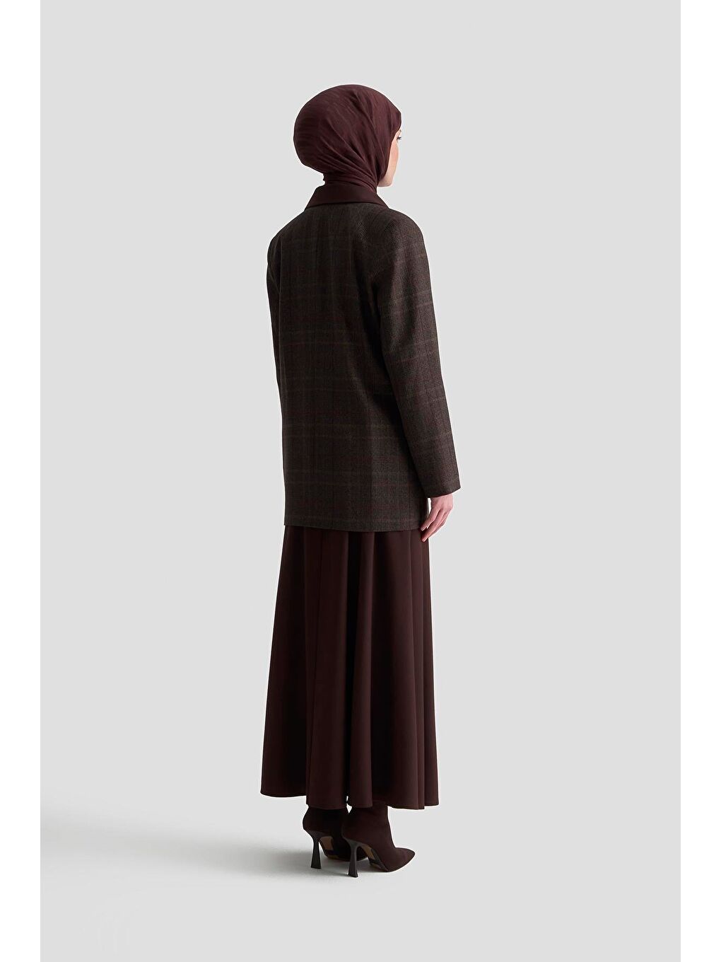 Kahverengi Ekose Desenli Blazer Takım 25Kd1704  Acı Kahve-5