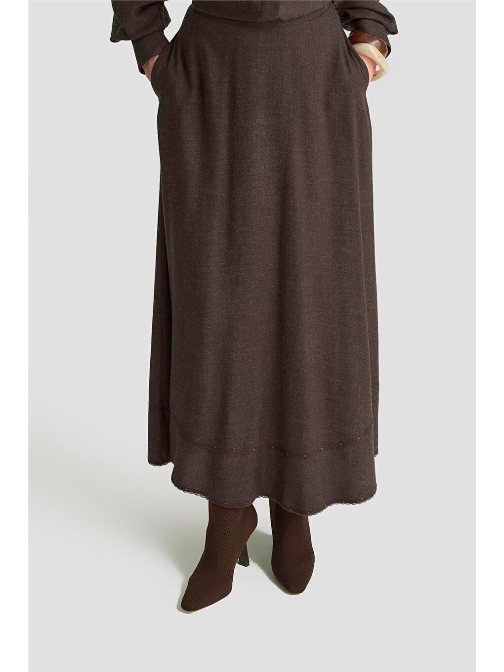 Kahverengi Dantel Şeritli Etekli Takım 25K6134 Acı Kahve-3