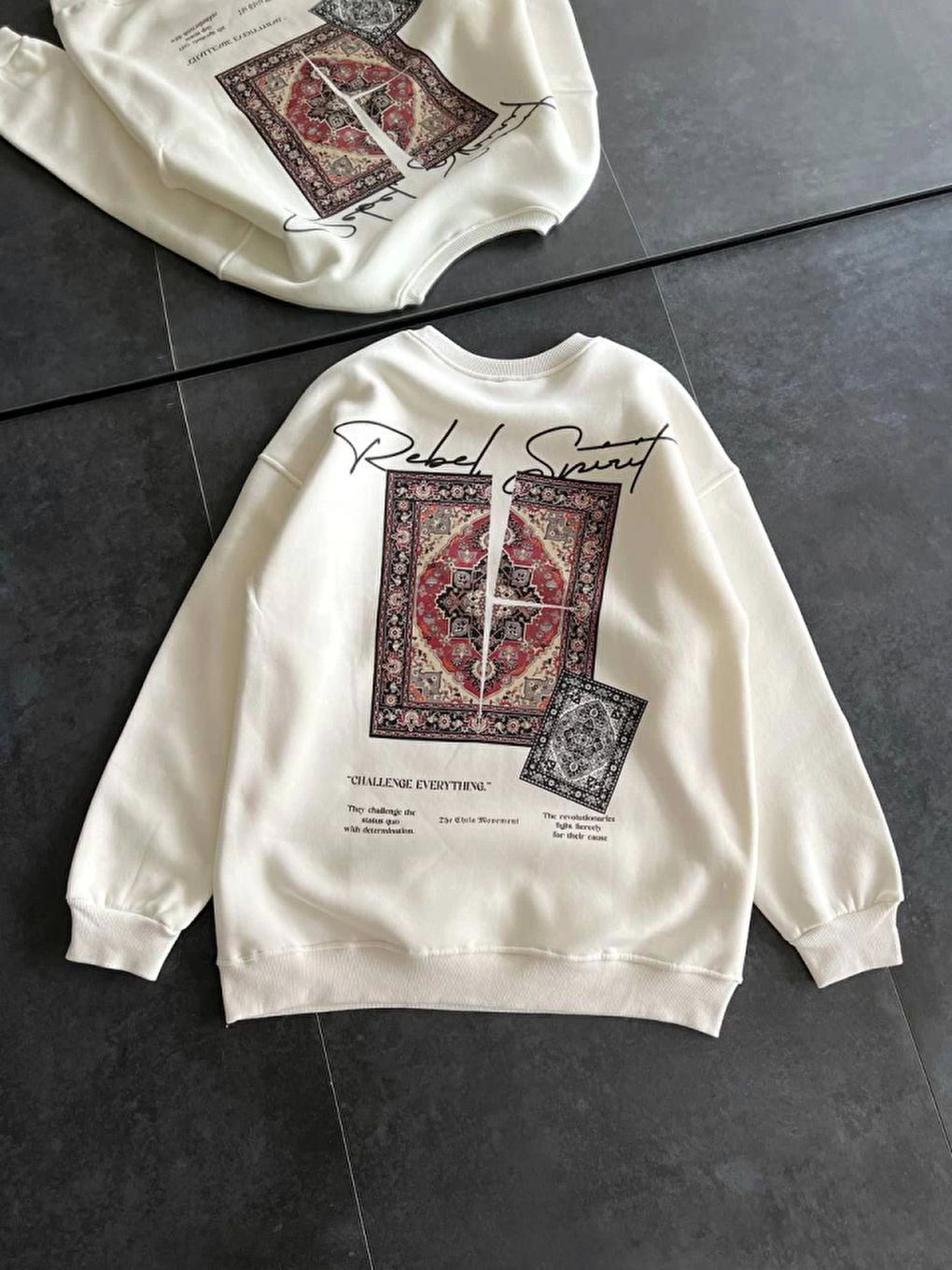 Bisiklet Yaka Baskılı Sweatshirt - Beyaz-1