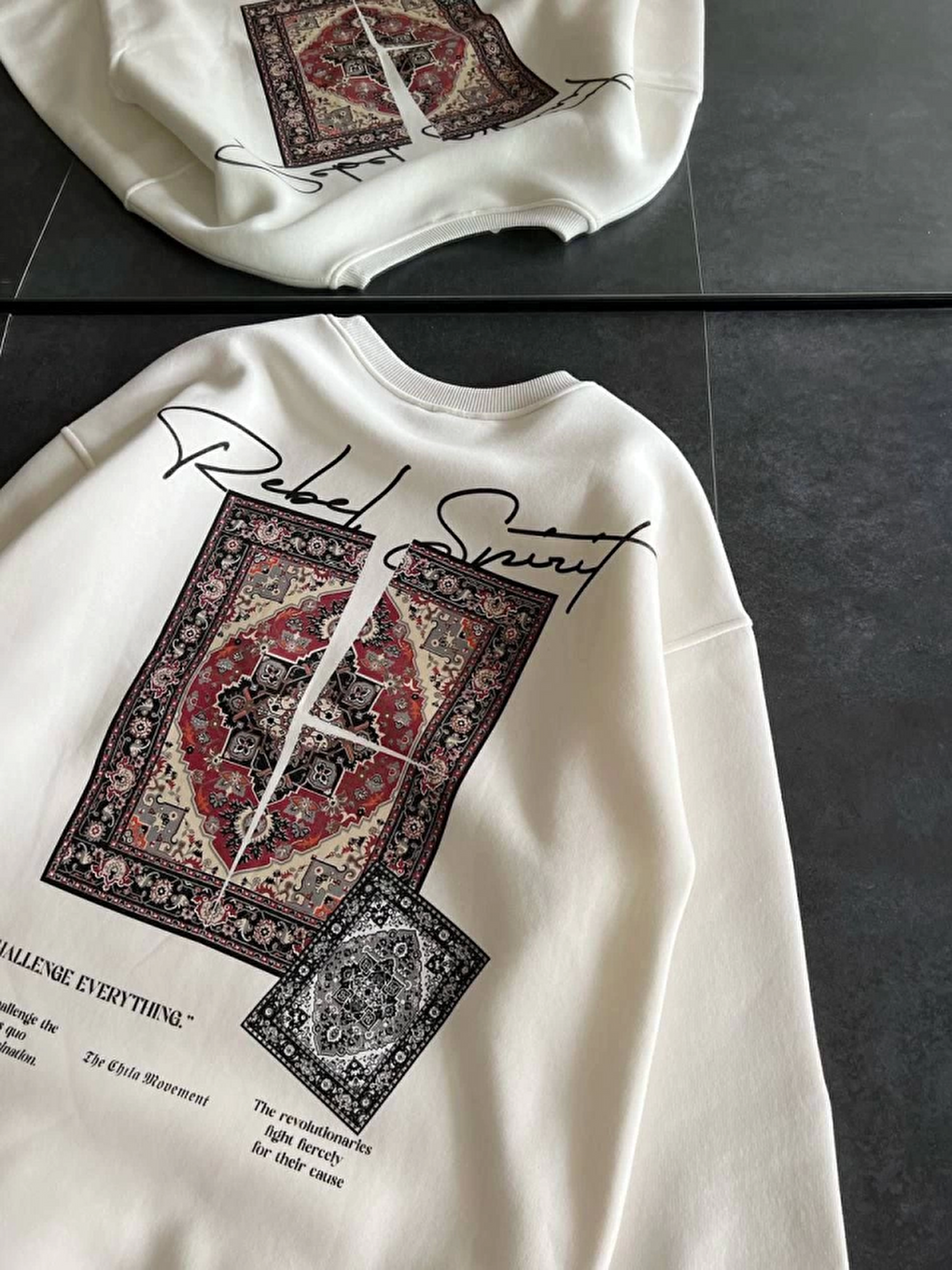 Bisiklet Yaka Baskılı Sweatshirt - Beyaz-2