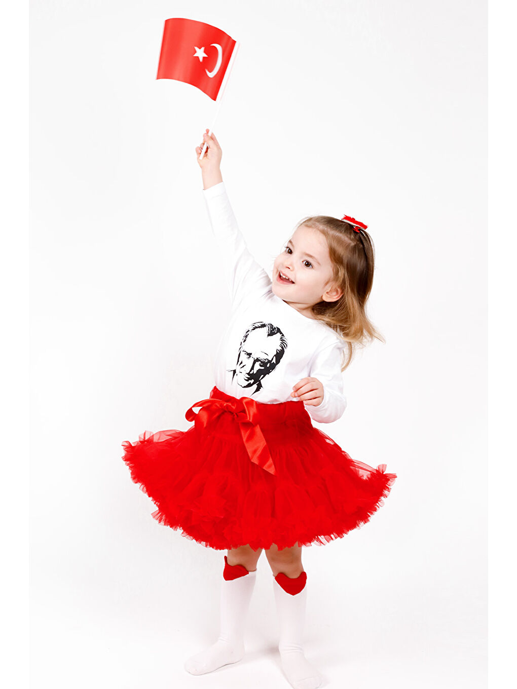 Beyaz Atatürk Baskılı Kız Çocuk Tişört-3
