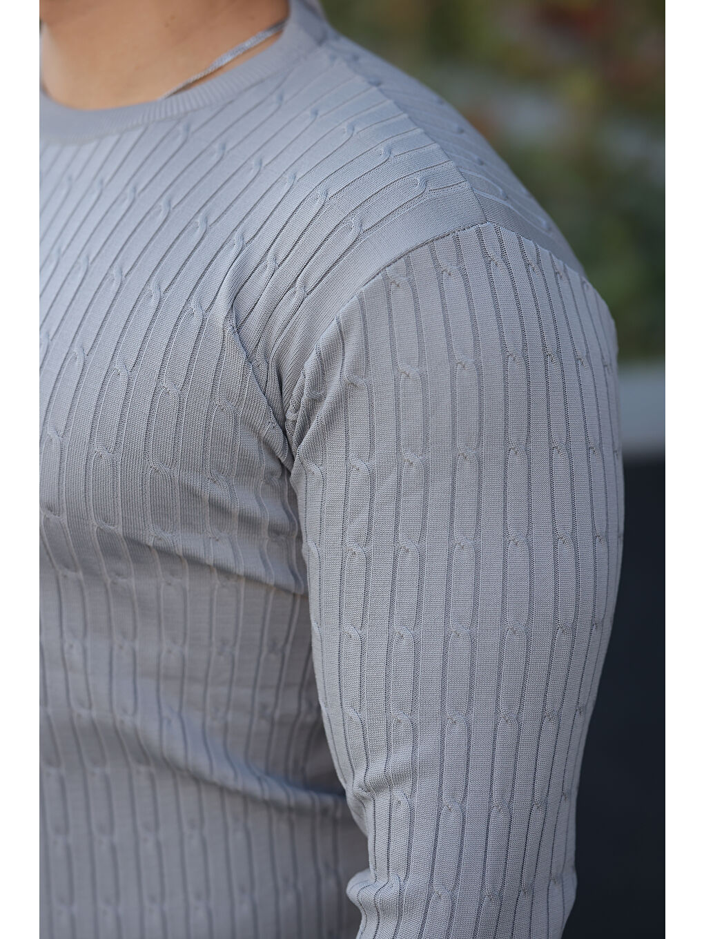 Erkek Bisiklet Yaka Uzun Kollu Gri Triko Kazak-2