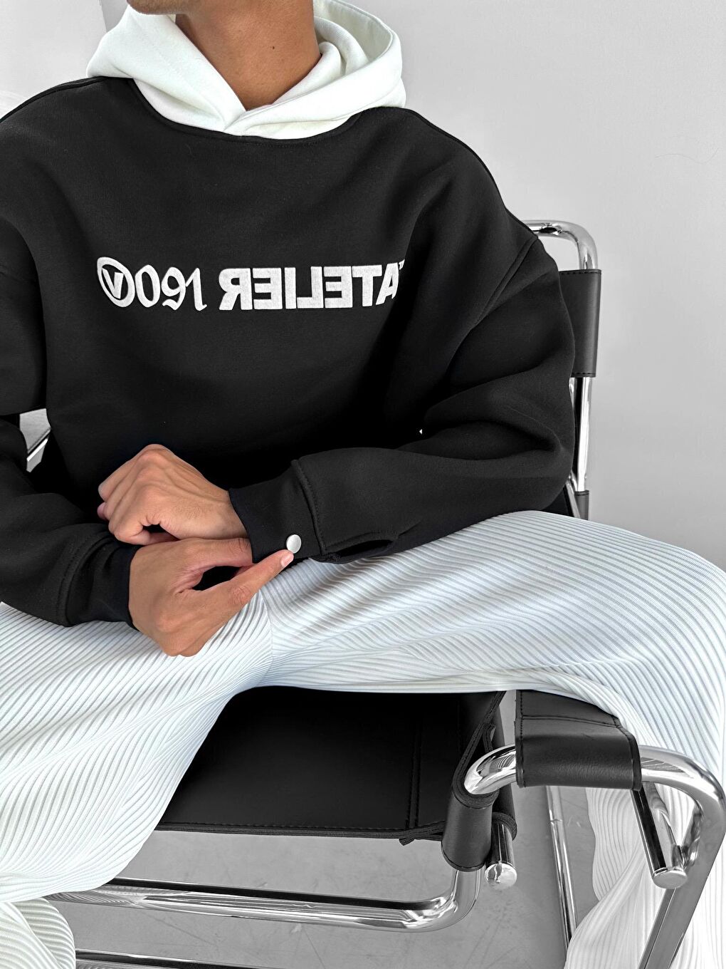 ablukaonline Siyah Oversize Baskılı Kapüşonlu Sweatshirt Siyah