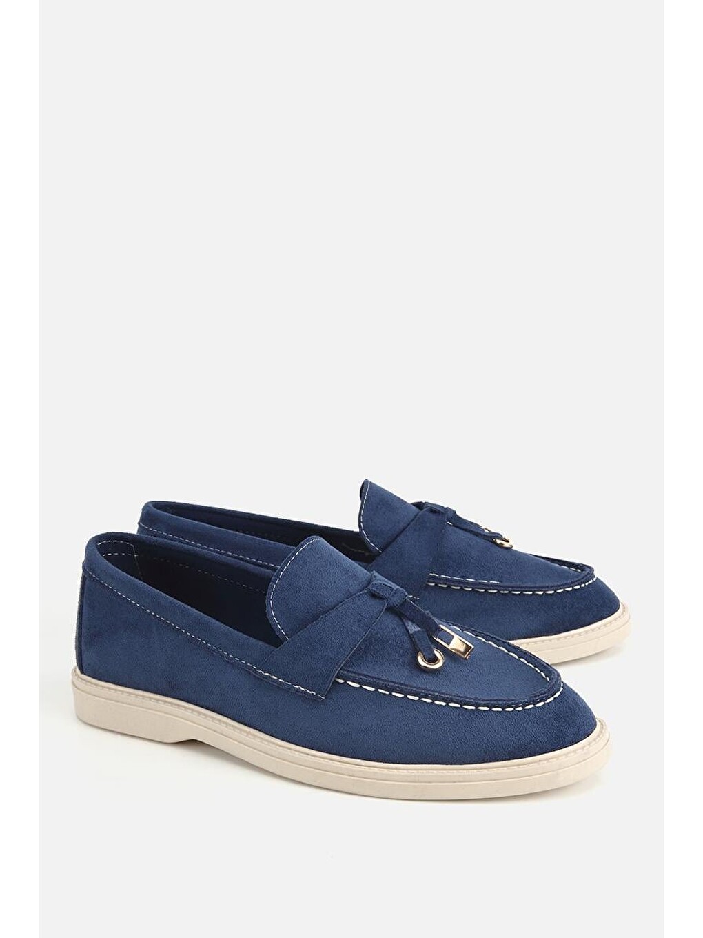 Kadın Lacivert Süet Püsküllü Günlük Loafer-1