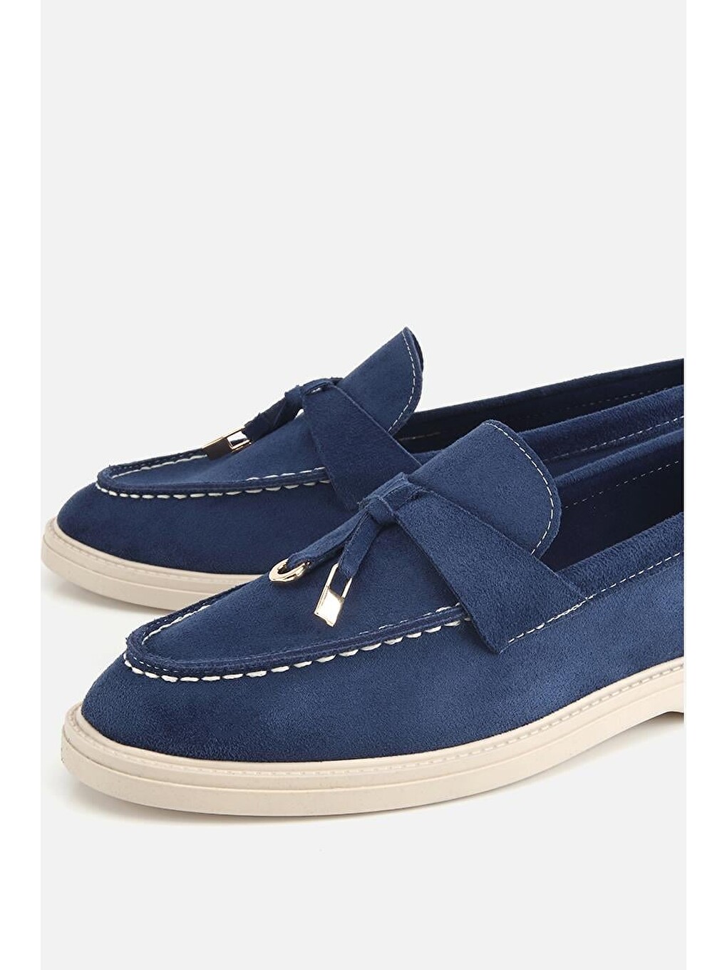 Kadın Lacivert Süet Püsküllü Günlük Loafer-2