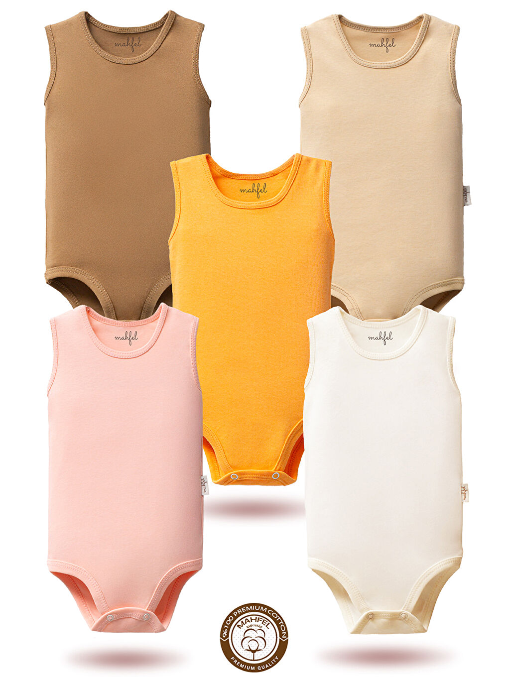 Ekru %100 Pamuklu Kolsuz Basic Çıtçıtlı Bebek Body Zıbın SRI