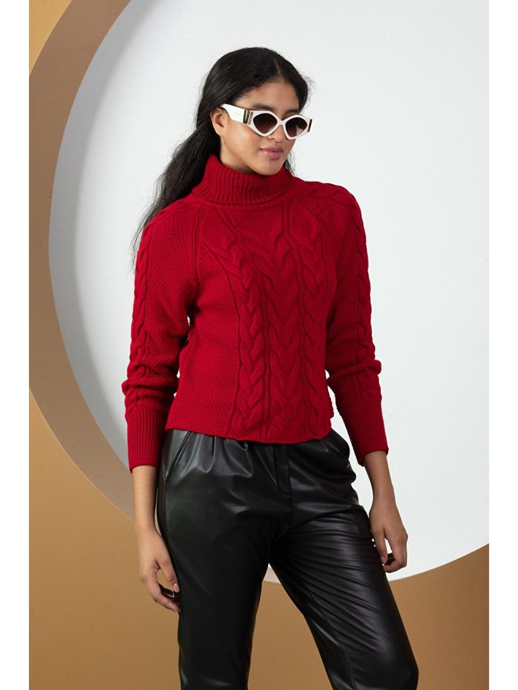 Kırmızı Kadın Balıkçı Yaka Triko Bluz 11009