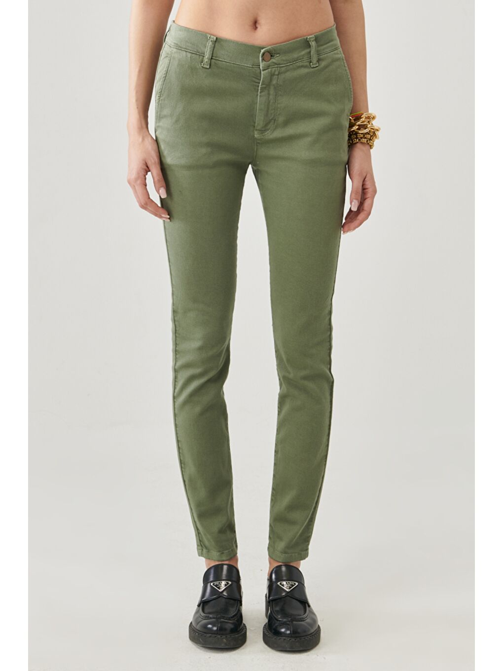 Scarlett Skinny Fit Dar Kesim Yüksek Bel Haki Esnek Pantolon-3