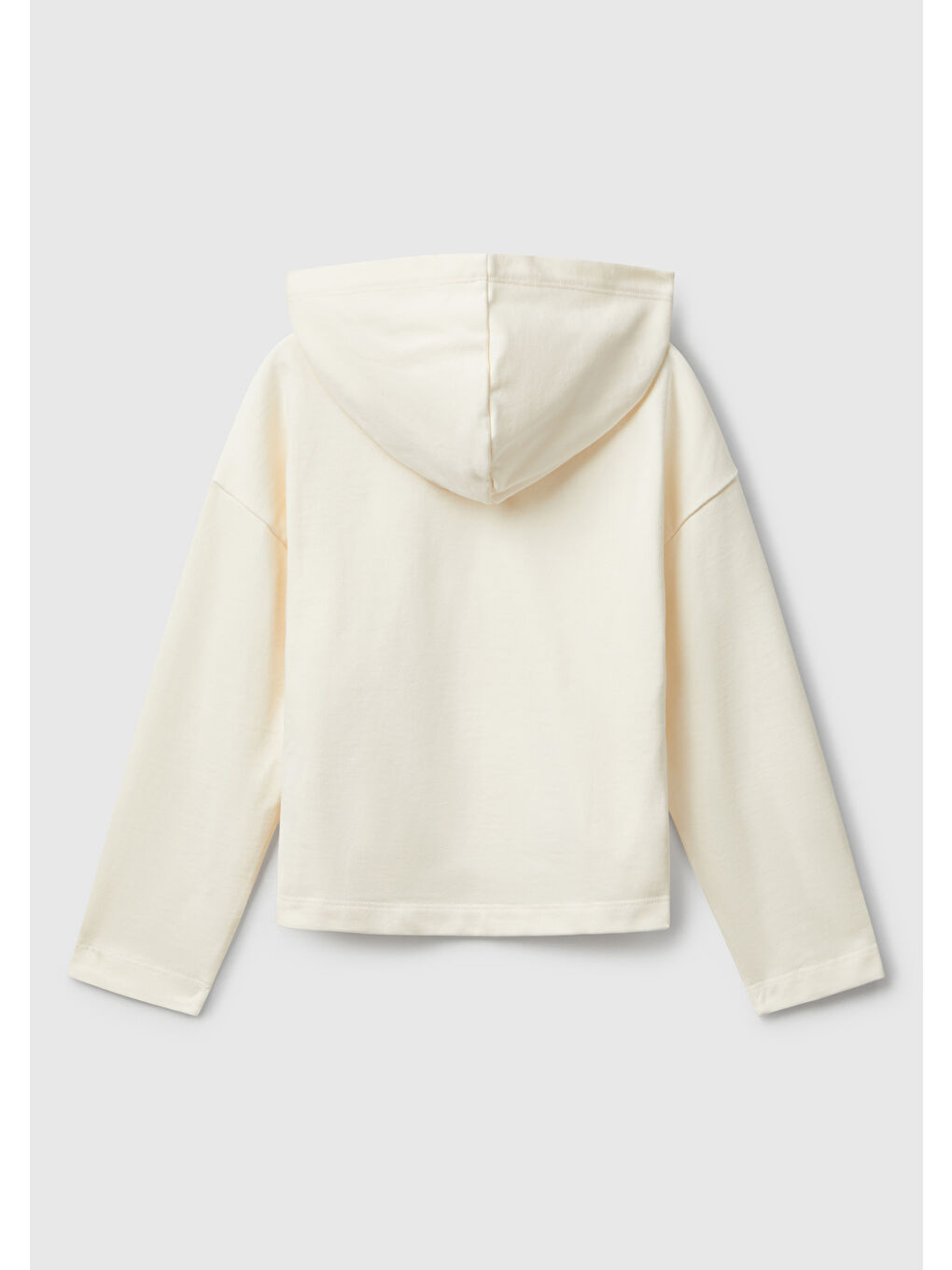 Kız Çocuk Ekru Önü Yazı Baskılı Arkası Uzun Kapüşonlu Sweatshirt-1