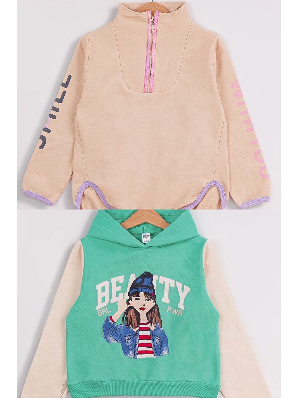 MİSSTUFFY Yeşil Kız Çocuk 2'li Paket Basic Sweatshirt