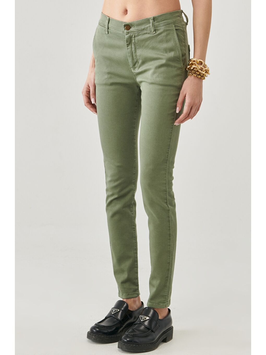 Scarlett Skinny Fit Dar Kesim Yüksek Bel Haki Esnek Pantolon-4