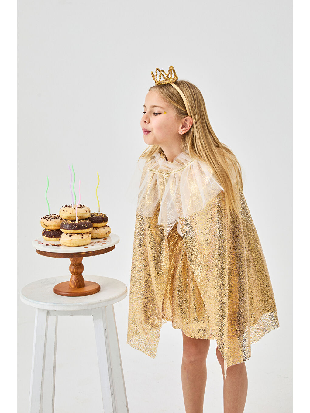 Sarı Altın Üzeri Pullu Kız Çocuk Etek - Gracie-1