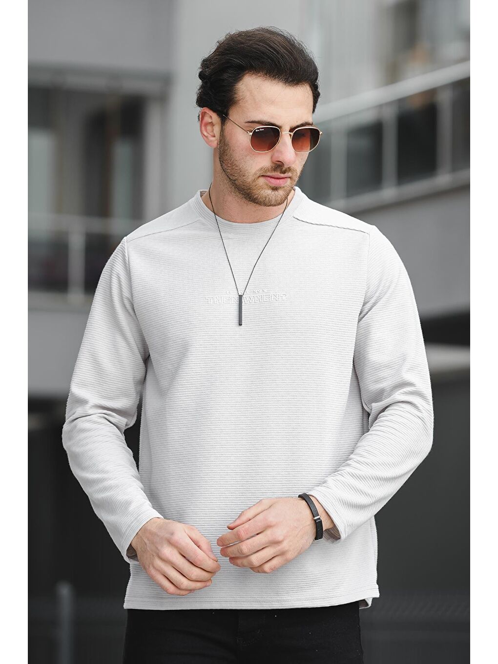 Gri Then When Enjeksiyon Baskı Sırtı Parçalı Erkek Sweatshirt