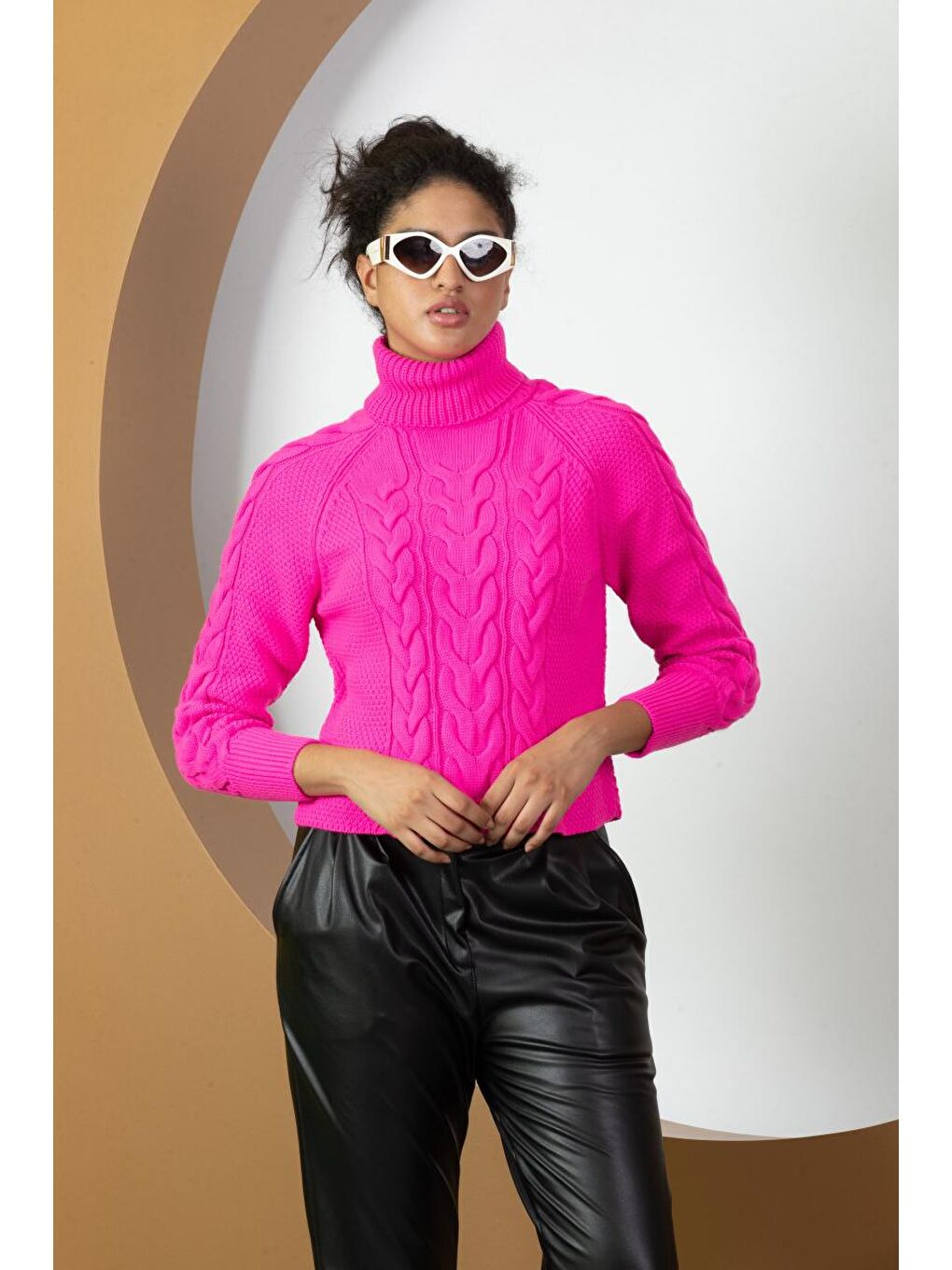 Fuşya Kadın Balıkçı Yaka Triko Bluz 11009