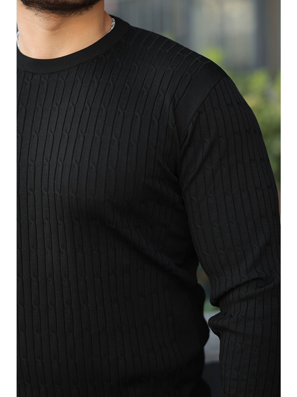 Erkek Bisiklet Yaka Uzun Kollu Siyah Triko Kazak-2