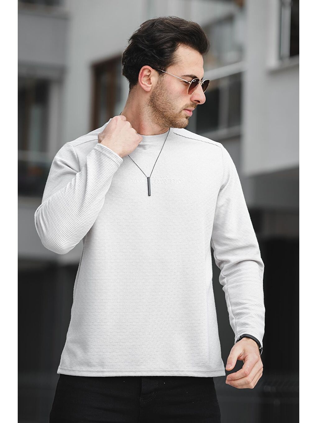 Gri Then When Enjeksiyon Baskı Sırtı Parçalı Erkek Sweatshirt-1