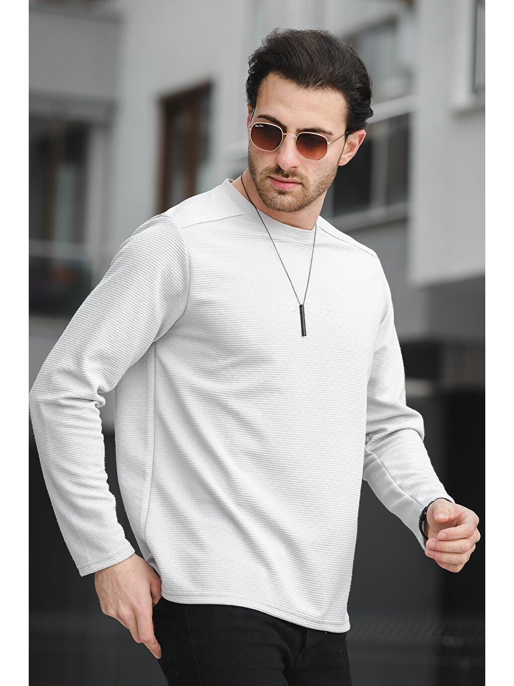 Gri Then When Enjeksiyon Baskı Sırtı Parçalı Erkek Sweatshirt-2