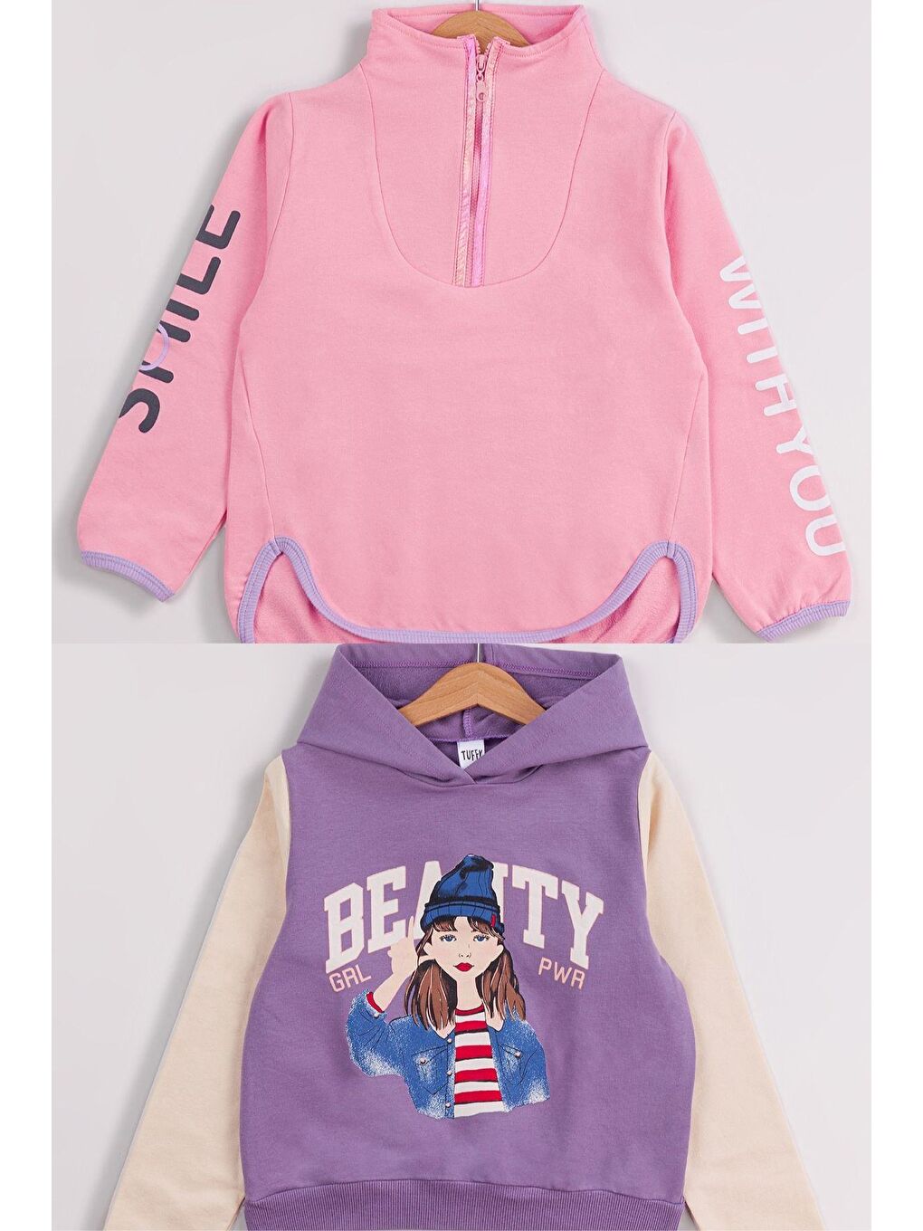 MİSSTUFFY Pembe Kız Çocuk 2'li Paket Basic Sweatshirt