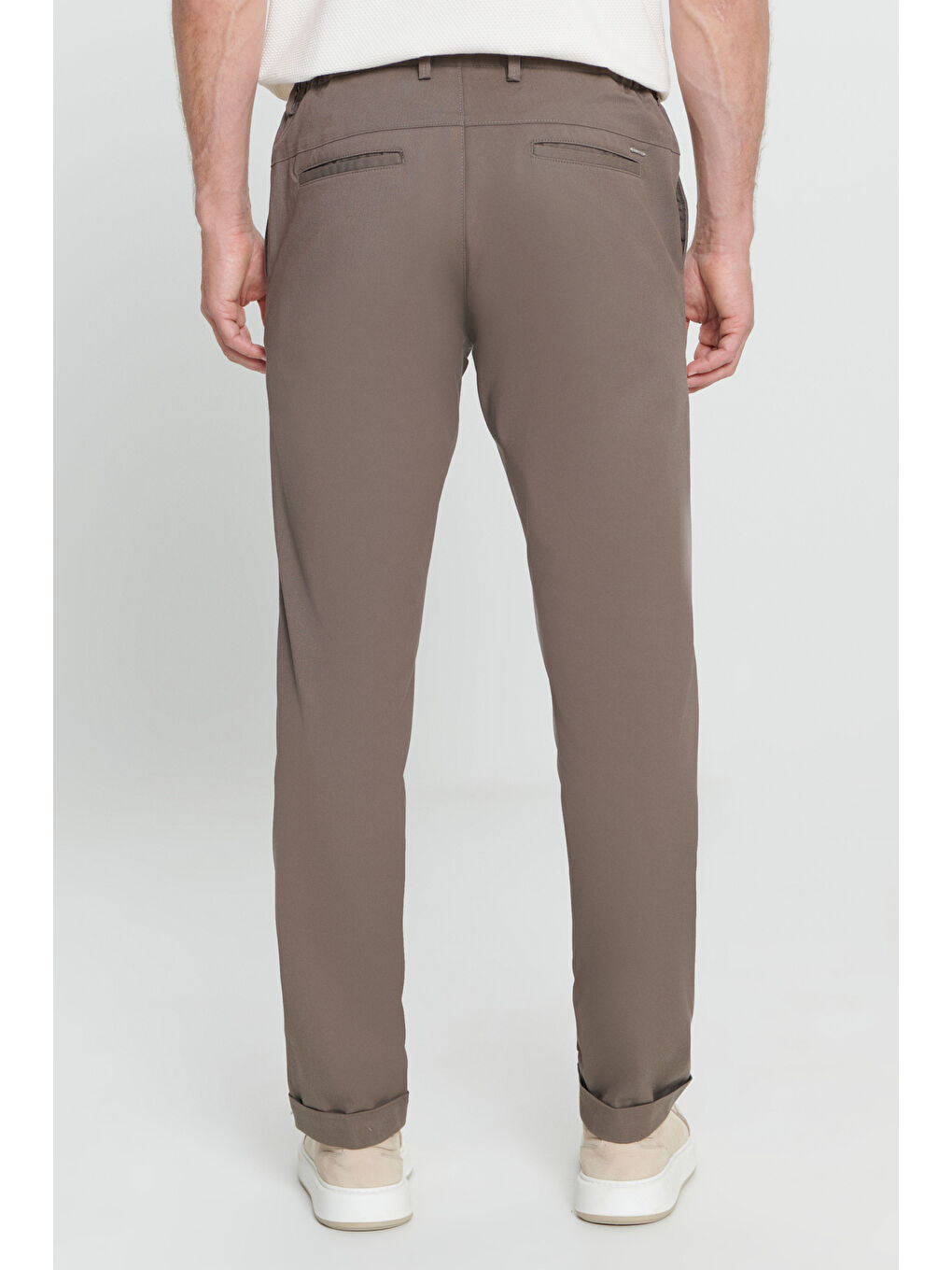 Erkek Kahverengi Comfort Fit Rahat Kesim Yan Cepli Desenli Beli Lastikli Pantolon-4