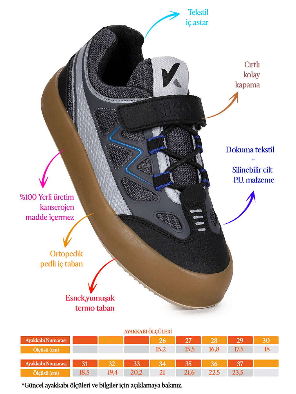 Gri Plan Günlük Cırtlı Bağcıklı Erkek Çocuk Spor Ayakkabı-1