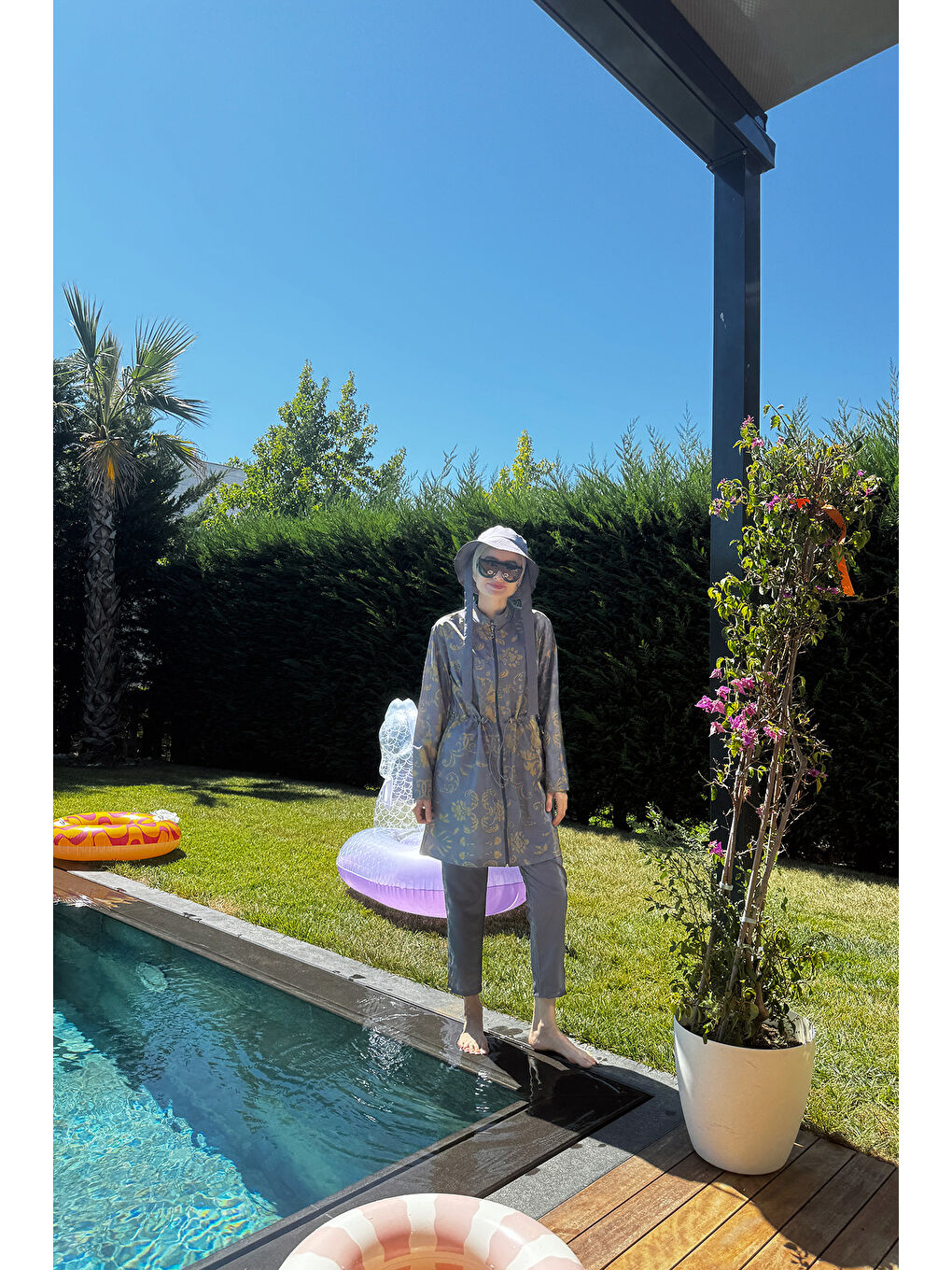 Stoperli Tesettür Mayo Çini Desen Gri