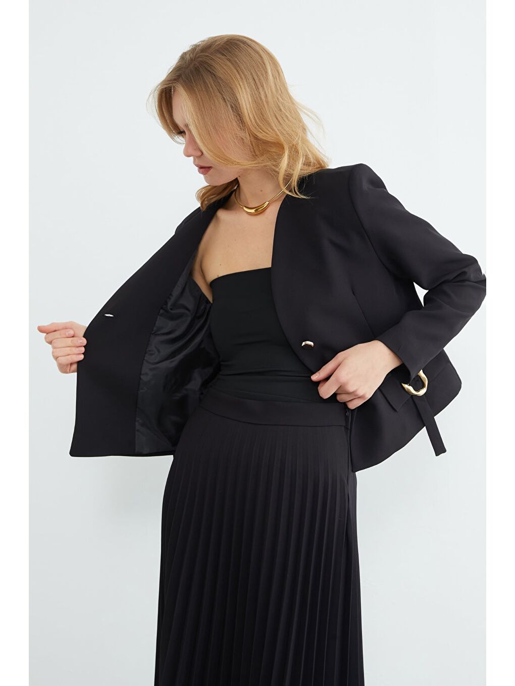 Siyah Fullamodest Toka Detaylı Etekli 2 Li Takım-4