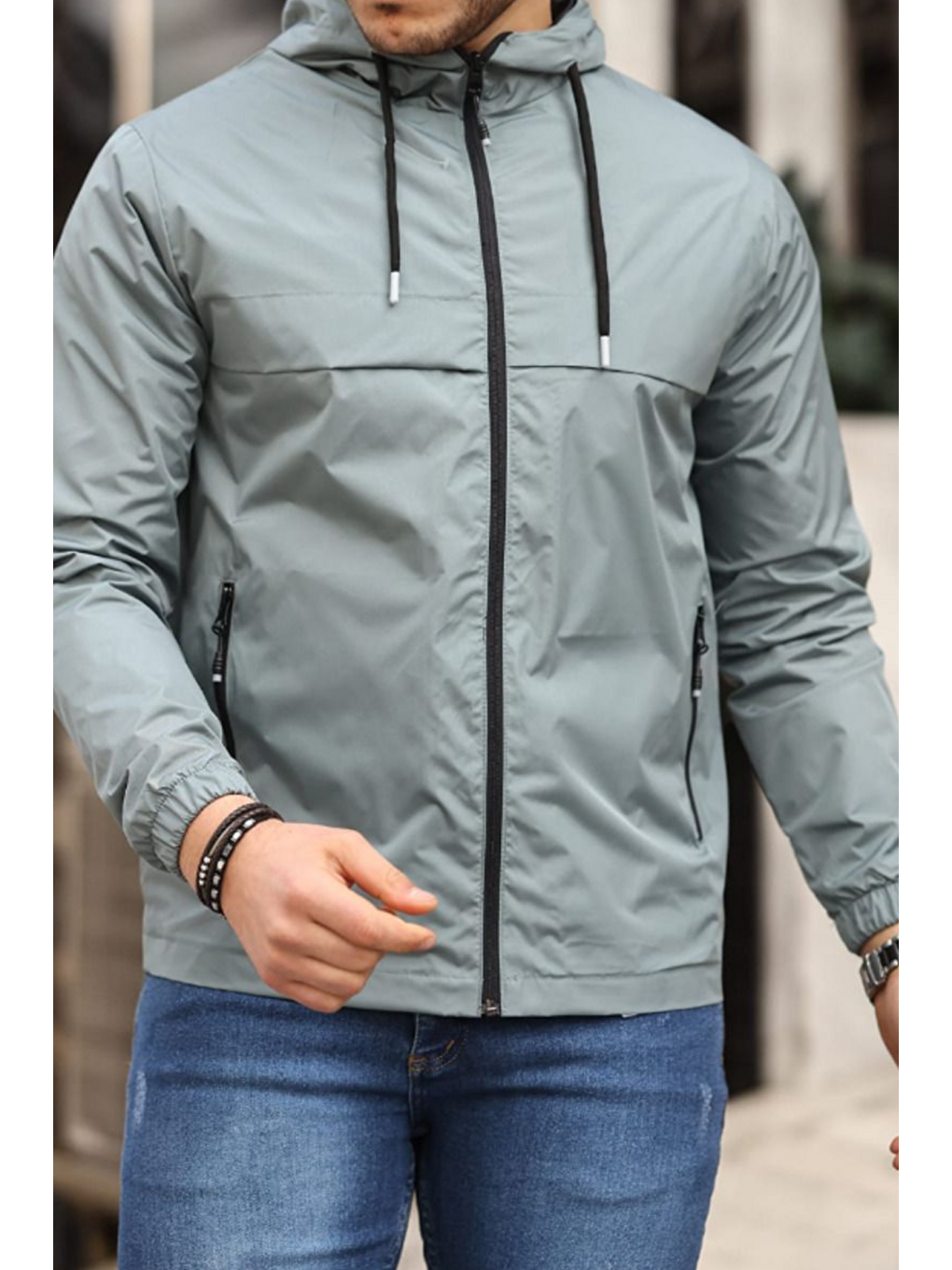 Yeşil Erkek Astarlı Kapüşonlu Mint Rüzgarlık & Yağmurluk-2