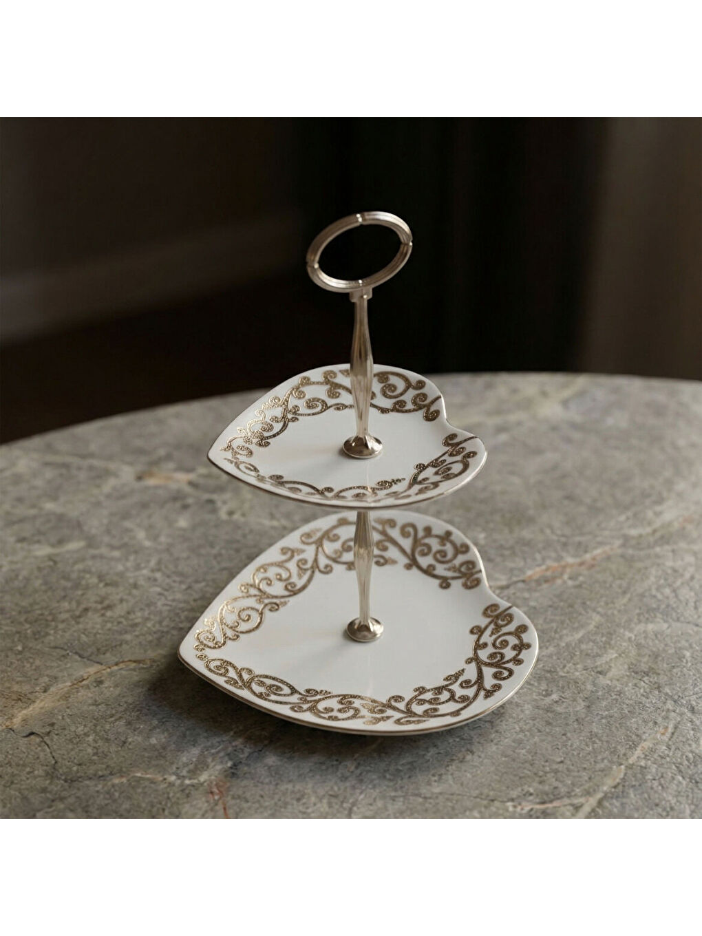 Ekru Özel Tasarım Hand Made Kalp Şekilli Dekoratif Sunumluk Kurabiyelik-1