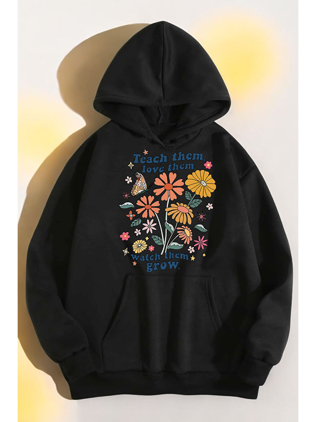 uyguntarz Siyah Flowers Baskılı Oversize Sweatshirt