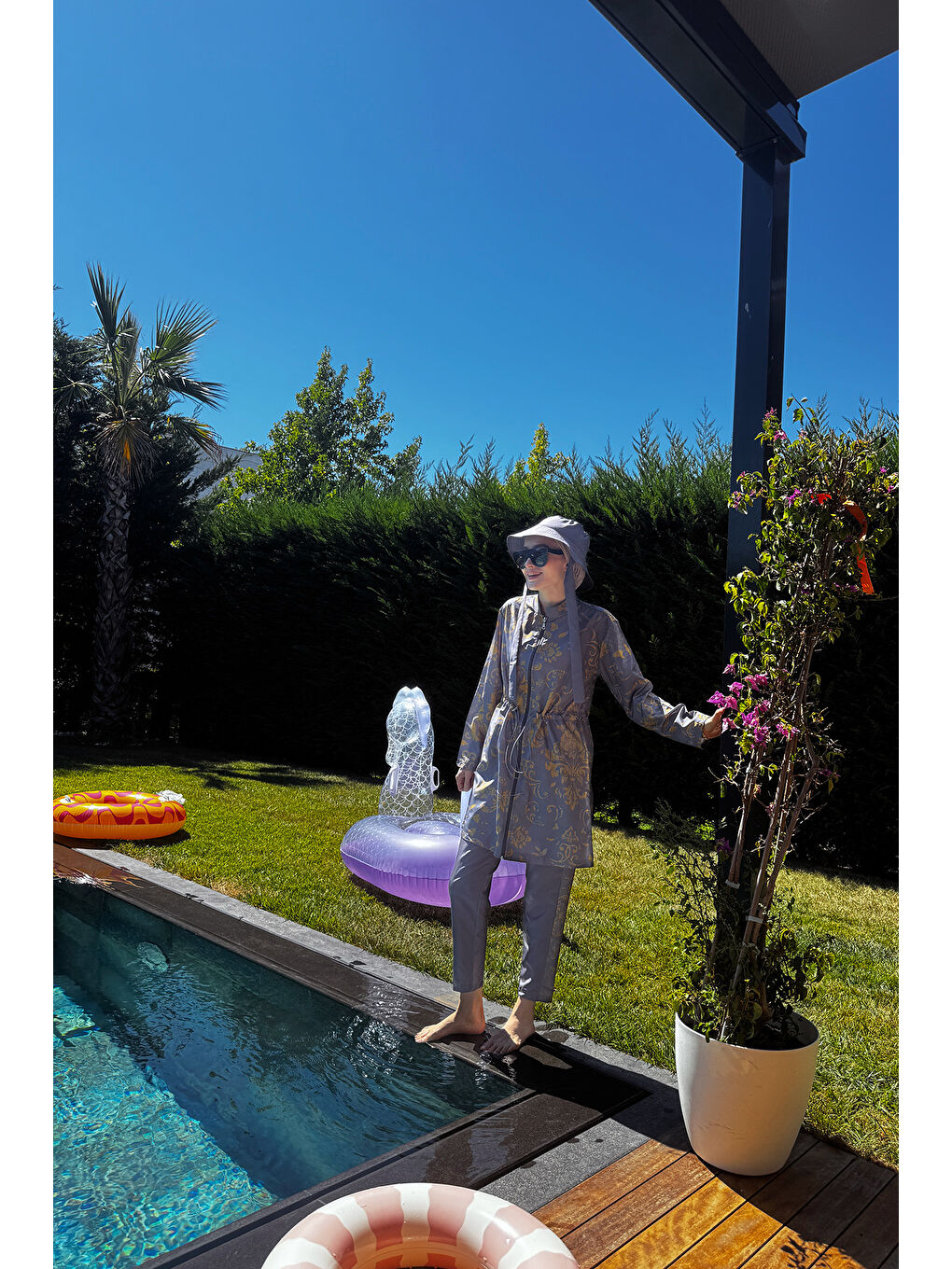 Stoperli Tesettür Mayo Çini Desen Gri-2