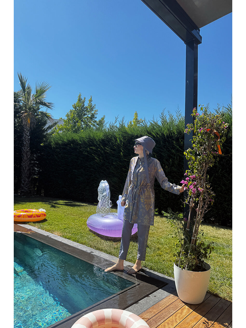 Stoperli Tesettür Mayo Çini Desen Gri-3