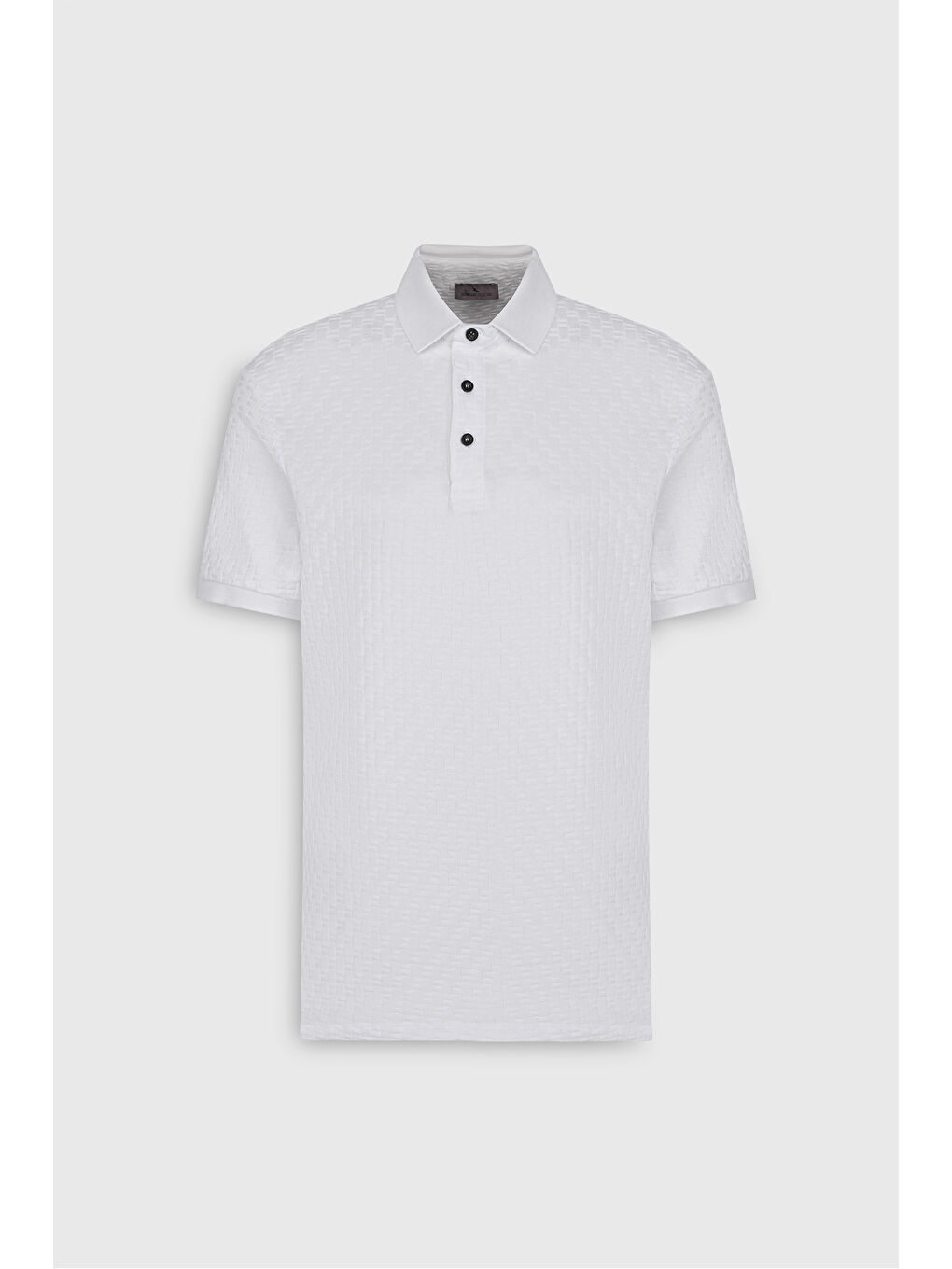 Erkek Beyaz Dar Kesim Polo Yaka Jakarlı Tişört-5
