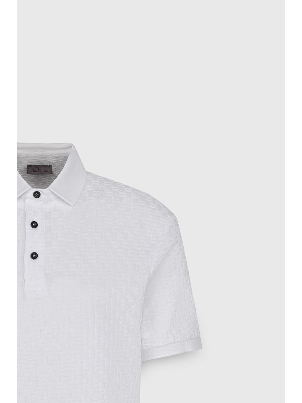 Erkek Beyaz Dar Kesim Polo Yaka Jakarlı Tişört-6