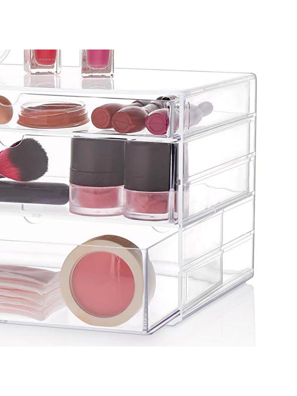 3 Katlı Çekmeceli Makyaj Organizeri - Şeffaf-1
