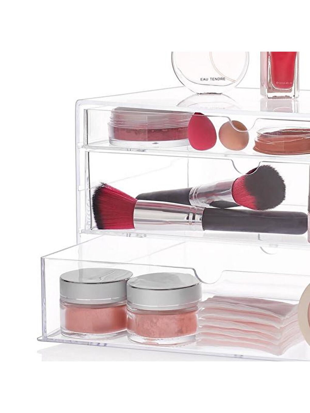 3 Katlı Çekmeceli Makyaj Organizeri - Şeffaf-2